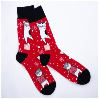 Chaussettes Chat NoÃ«l Rouge Noir Mi-hautes