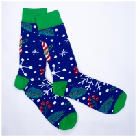 Chaussettes DÃ©cors NoÃ«l Bleu Roi Vert Mi-hautes