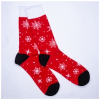 Chaussettes Flocons de Neige Rouge Blanc Mi-hautes