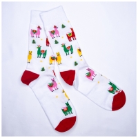 Chaussettes Lama Blanc Rouge Mi-hautes