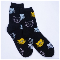 Chaussettes Happy Cats Noires Mi-hautes