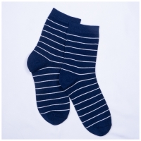 Chaussettes Bleu Marine Rayures Blanches Mi-hautes