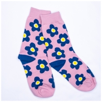 Chaussettes Roses ImprimÃ© Fleurs Bleues Mi-hautes