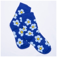Chaussettes Bleues ImprimÃ© Fleurs Bleu Ciel Mi-hautes