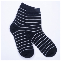 Chaussettes Noires Fines Rayures Blanches Mi-hautes