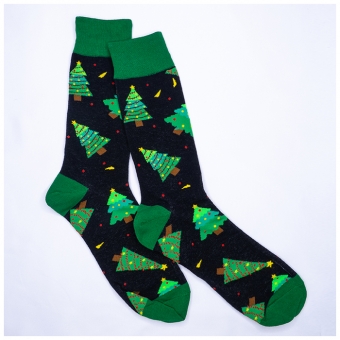 Chaussettes Sapins Noir Vert Mi-hautes