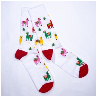 Chaussettes Lama Blanc Rouge Mi-hautes