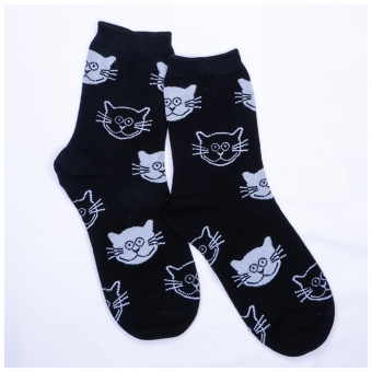 Chaussettes Happy Cats Noir/Blanc  Mi-hautes