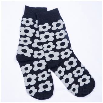 Chaussettes Noires Imprimé Fleurs Mi-hautes